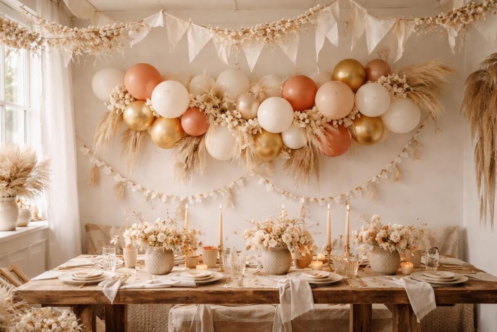Décoration anniversaire : guirlandes et ballons Ginger Ray pour ambiance bohème chic