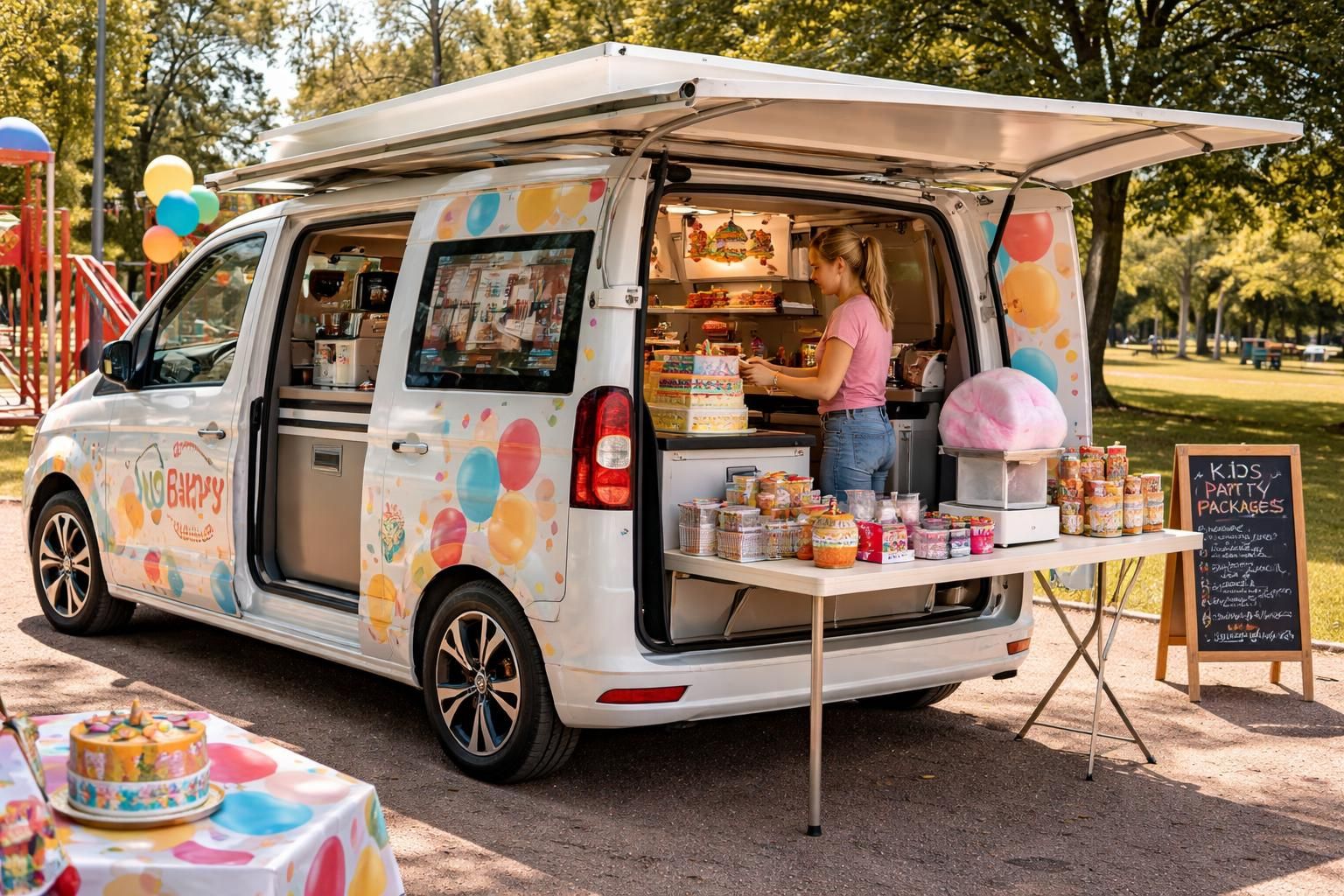 découvrez la petite marchande d'anniversaires qui se déplace en volkswagen caddy maxi, ford tourneo et seat alhambra pour livrer joie et festin à vos célébrations.