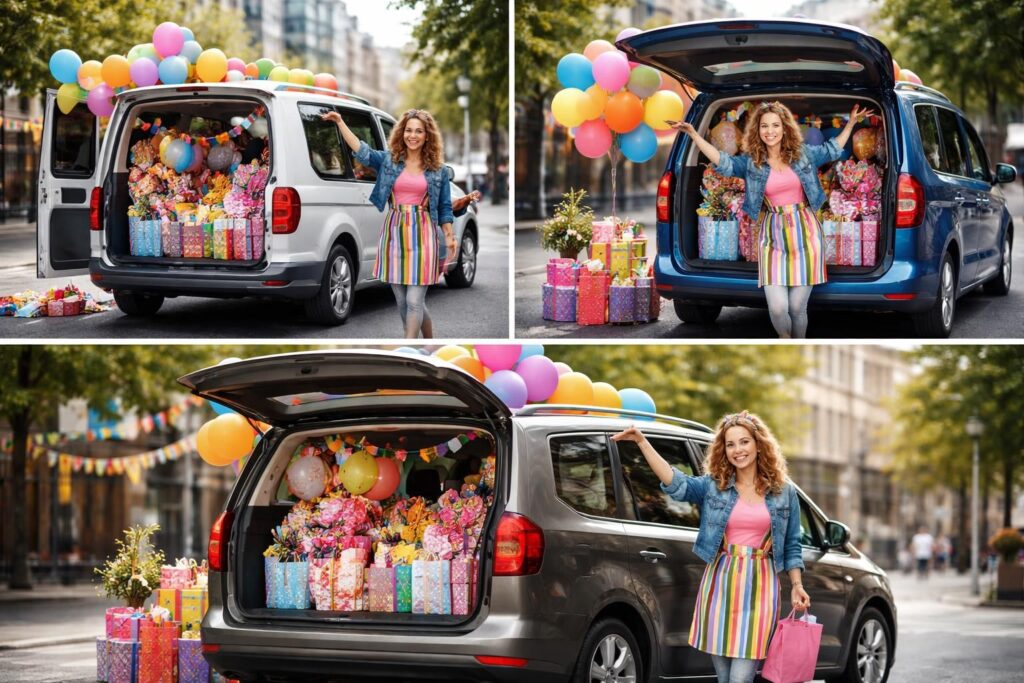 La petite marchande d’anniversaires se déplace en Volkswagen Caddy Maxi, Ford Tourneo et Seat Alhambra