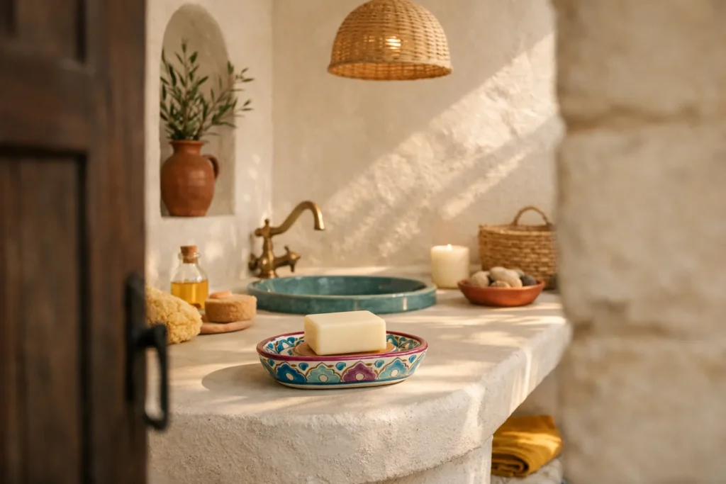 Le style méditerranéen s’invite dans votre salle de bain avec le porte-savon en céramique