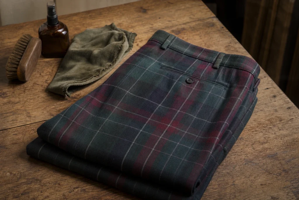 Lavez, séchez, rangez : entretenir son pantalon écossais sans abîmer le motif