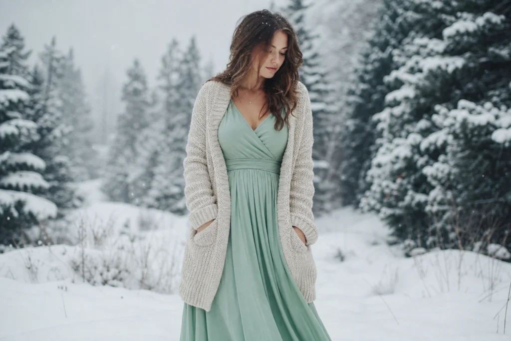 5 façons originales de revisiter la robe vert d’eau pour l’hiver